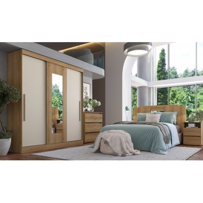 ROUPEIRO VISION  3 PORTAS CAPPUCCINO/ OFF WHITE COM ESPELHO