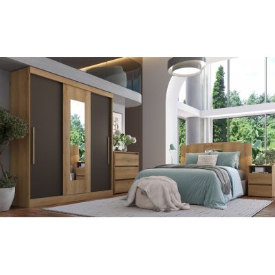 ROUPEIRO VISION  3 PORTAS CAPPUCCINO/ OFF WHITE COM ESPELHO