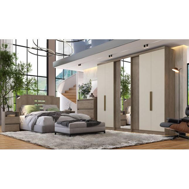 ROUPEIRO SELECTO 7 PORTAS RUSTIC/OFF WHITE COM ESPELHO