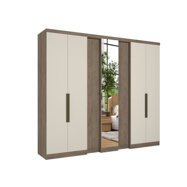 ROUPEIRO SELECTO 7 PORTAS RUSTIC/OFF WHITE COM ESPELHO
