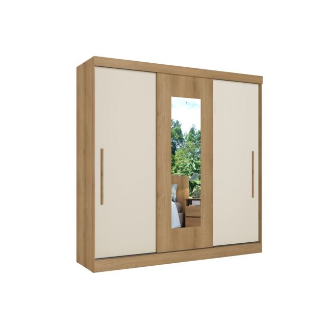 ROUPEIRO VISION  3 PORTAS CAPPUCCINO/ OFF WHITE COM ESPELHO